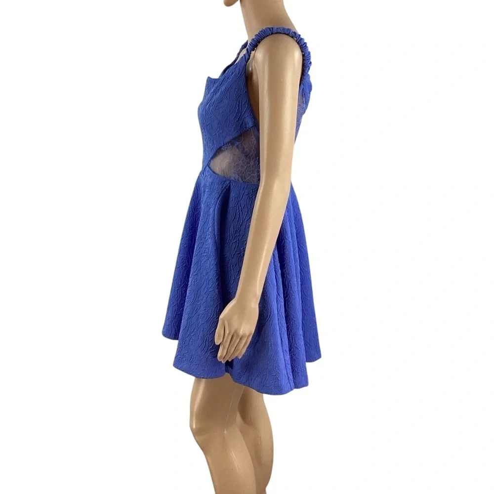 Free People Brooklyn Mini Dress Blue Lace Cutout Fit And Flare M